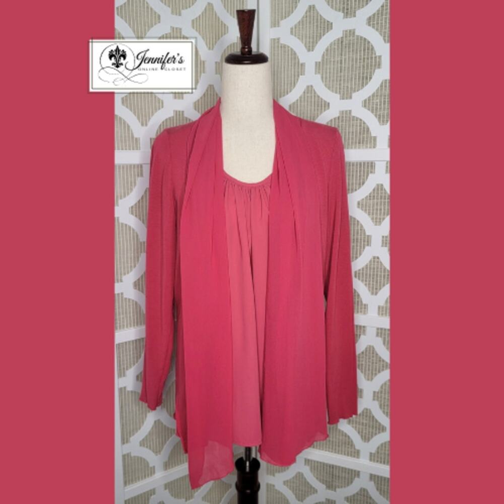 Susan Graver Women's Pink 2-Piece Tank and Open Cardigan Size M